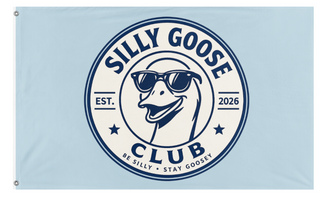 A mockup of the custom flag 'Silly Goose Club flag' on a white background