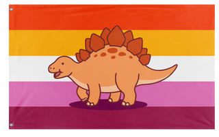A mockup of the custom flag 'Lesbian Stegosaurus Pride flag' on a white background