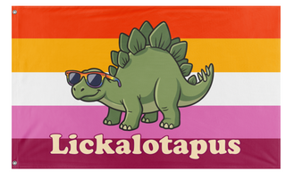 A mockup of the custom flag 'Lickalotapus Lesbian Pride flag' on a white background