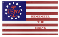 A mockup of the custom flag 'Remember the Maine US Navy flag' on a white background