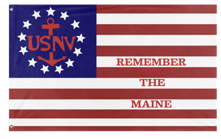 A mockup of the custom flag 'Remember the Maine US Navy flag' on a white background