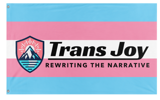 A mockup of the custom flag 'TransJoy flag' on a white background