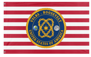 A mockup of the custom flag 'Roosevelt flag' on a white background