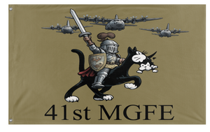 A mockup of the custom flag '41st mgfe flag' on a white background