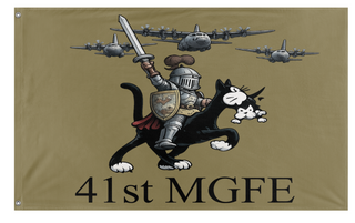 A mockup of the custom flag '41st mgfe flag' on a white background