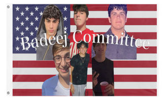 A mockup of the custom flag 'Badeej Committee flag' on a white background