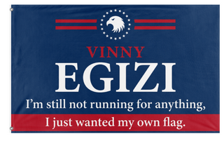 A mockup of the custom flag 'vinny egizi flag' on a white background