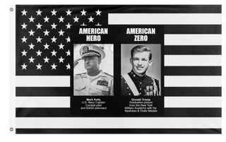 A mockup of the custom flag 'HERO V. ZERO flag' on a white background