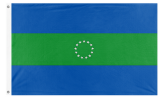 A mockup of the custom flag 'Hornes Creek flag' on a white background