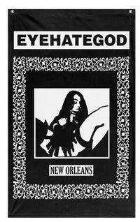 A mockup of the custom flag 'EYEHATEGOD flag' on a white background