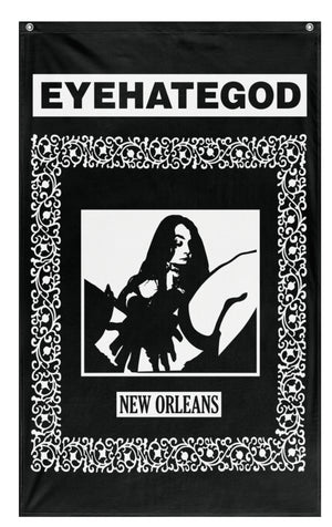 A mockup of the custom flag 'EYEHATEGOD flag' on a white background