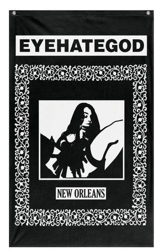 A mockup of the custom flag 'EYEHATEGOD flag' on a white background