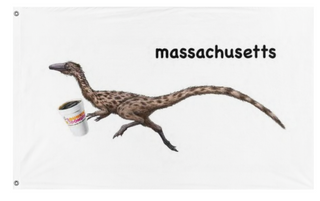 A mockup of the custom flag 'Podokesaurus holyokensis flag' on a white background