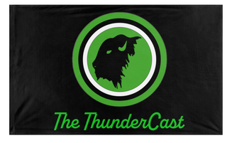 A mockup of the custom flag 'ThunderCast flag' on a white background