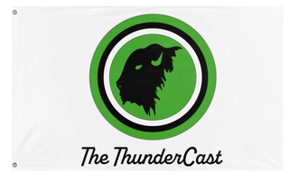 A mockup of the custom flag 'ThunderCast White flag' on a white background