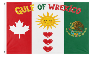 A mockup of the custom flag 'Gulf of Wrexico flag' on a white background