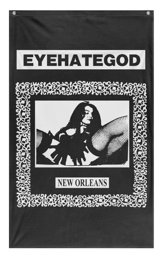 A mockup of the custom flag 'EYEHATEGOD v2 flag' on a white background
