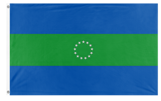 A mockup of the custom flag 'Hornes Creek flag' on a white background