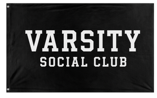 A mockup of the custom flag 'Varsity Social Club flag' on a white background