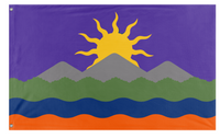 A mockup of the custom flag 'Sun Over Mountains flag' on a white background