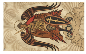 A mockup of the custom flag 'Flag of St. Michael' on a white background