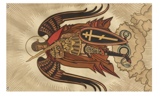 A mockup of the custom flag 'Flag of St. Michael' on a white background
