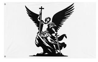 A mockup of the custom flag 'Victory Banner of St. Michael flag' on a white background
