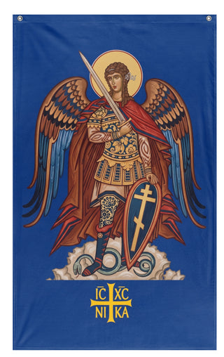 A mockup of the custom flag 'Archangel St. Michael flag' on a white background