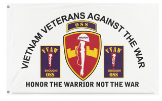 A mockup of the custom flag 'VVAW/OSS flag' on a white background
