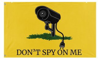 A mockup of the custom flag 'Don't Spy On Me flag' on a white background