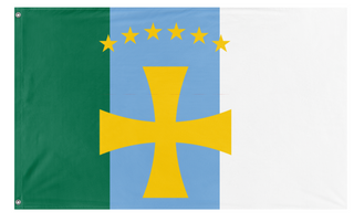 A mockup of the custom flag 'Kingdom  of crusadum flag' on a white background
