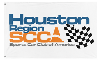 A mockup of the custom flag 'HouSCCA Fixed flag' on a white background