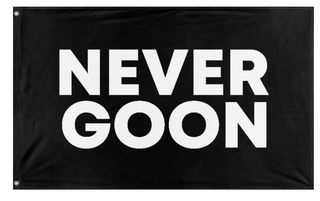 A mockup of the custom flag 'Never Goon flag' on a white background