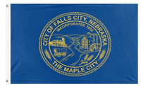 A mockup of the custom flag 'City of Falls City flag' on a white background