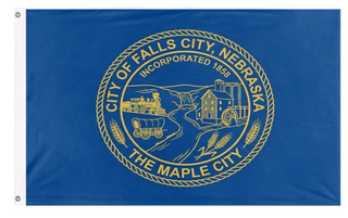 A mockup of the custom flag 'City of Falls City flag' on a white background