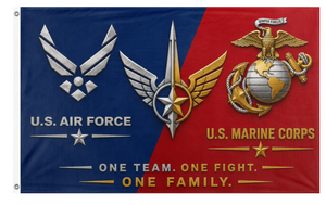 A mockup of the custom flag 'USAF USMC flag' on a white background