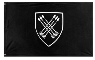 A mockup of the custom flag '32nd Battalion flag' on a white background