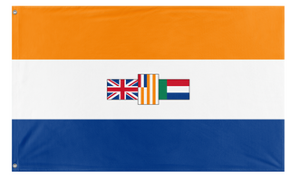 A mockup of the custom flag 'Oranje Blanje Blue flag' on a white background