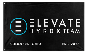 A mockup of the custom flag 'Elevate Hyrox flag' on a white background