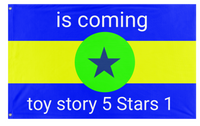 A mockup of the custom flag 'Toy Story 5 star 1 flag' on a white background