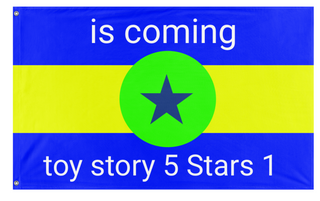 A mockup of the custom flag 'Toy Story 5 star 1 flag' on a white background