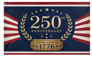 A mockup of the custom flag '250th Anniversary Flag' on a white background