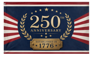 A mockup of the custom flag '250th Anniversary Flag' on a white background