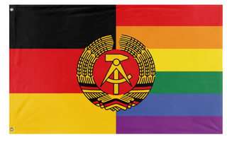 A mockup of the custom flag 'East Germany Pride flag' on a white background