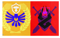 A mockup of the custom flag 'Judgement Day flag' on a white background