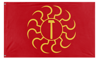 A mockup of the custom flag 'The red sun flag' on a white background