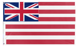 A mockup of the custom flag 'U.S. Brittish colonies flag' on a white background