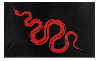 A mockup of the custom flag 'Red Rattlesnake flag' on a white background