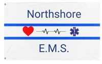 A mockup of the custom flag 'Northshore E.M.S. flag' on a white background