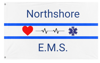 A mockup of the custom flag 'Northshore E.M.S. flag' on a white background
